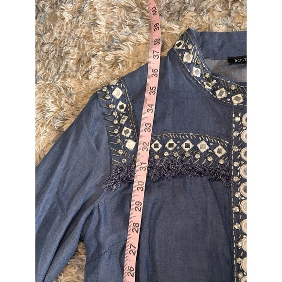 Boston Proper Beaded Denim Dress Beaded Detail Cowgirl Chic Concert Festival 8 - Picture 6 of 10